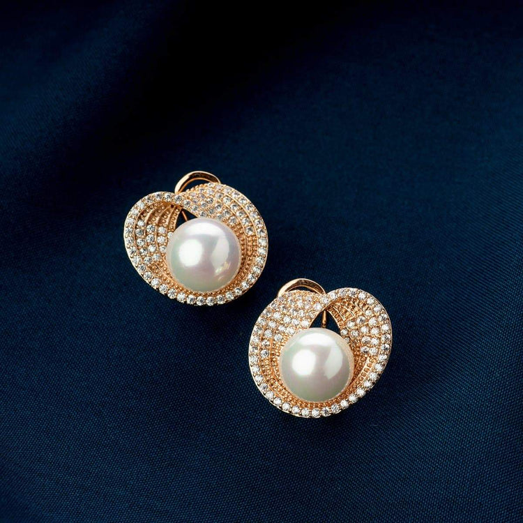 14mm Round Champagne Sea Shell Pearl Dangle Earrings Cubic Zirconia Pave  Stud : Amazon.ca: Clothing, Shoes & Accessories
